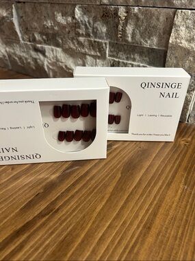 Qinsinge Nail Press-On Set in Deep Wine Red new in boxes 2 sets